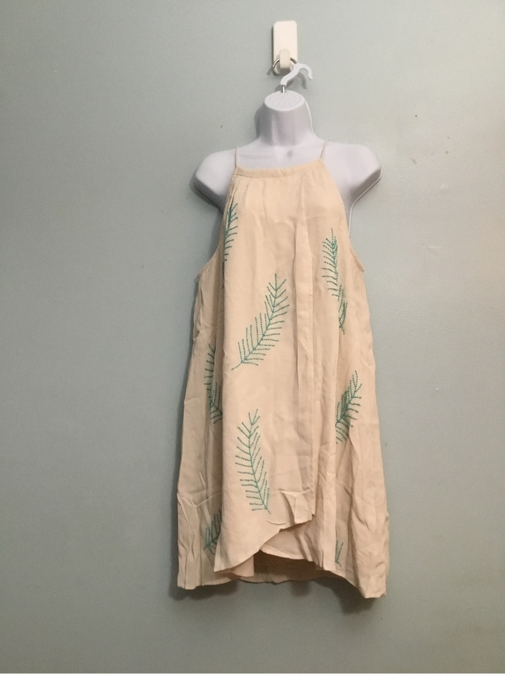 Ciebon Cream Green‎ Leaf Print Halter High Low Summer Dress Size L New